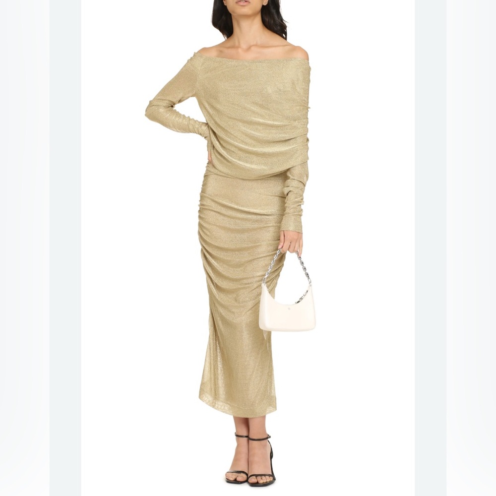 New Dolce Gabbana Lurex Mesh Gold Calf-Length Dress Size IT 44 / US 8